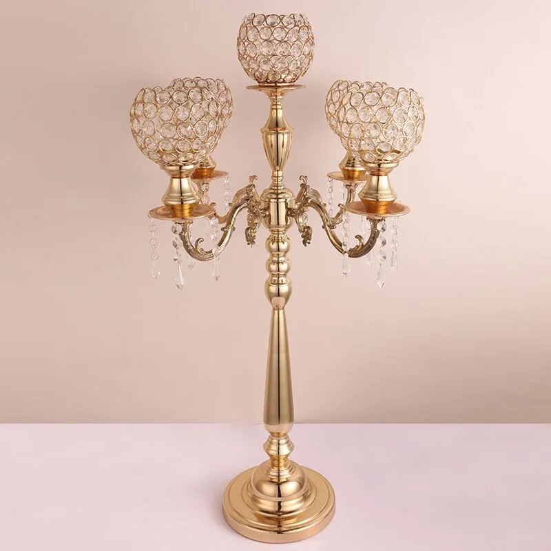 5 Silah Akrilik Candelabras Metal Mum Tutucular Kristal Kolye ile Düğün Masa Olay Centerpiece