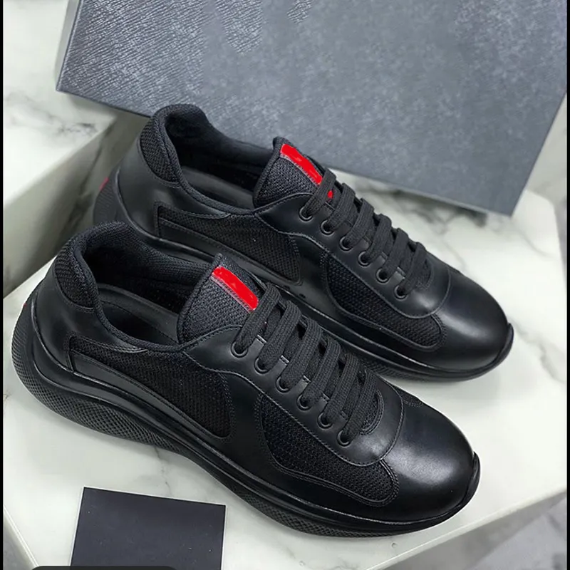 Men America`S Cup Xl Leather Sneakers High Quality Patent Leather Flat Trainers Black Mesh Lace-up Casual Shoes Outdoor Runner Trainers