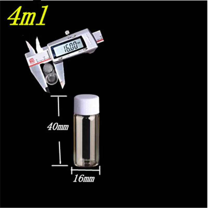 100 단위 4ml 나사 입 흰색 플라스틱 캡 유리 병 빈 작은 항아리 약병 컨테이너 새로운 도착