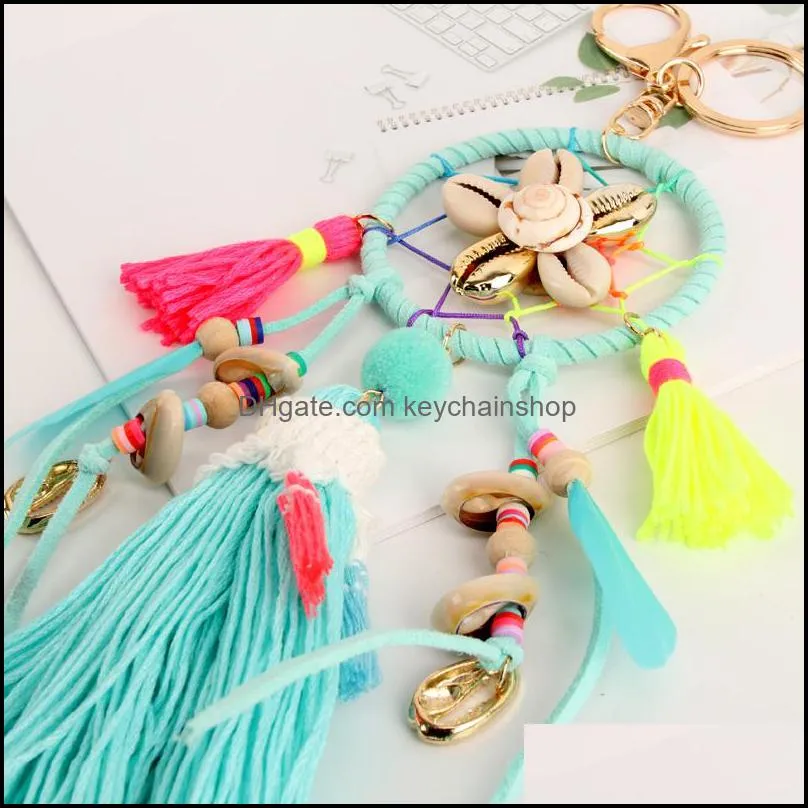 Summer Beach Bag Tassel Pendants Jewelry Keychain Bohemian Shell Car Decoration Beaded Key Ring