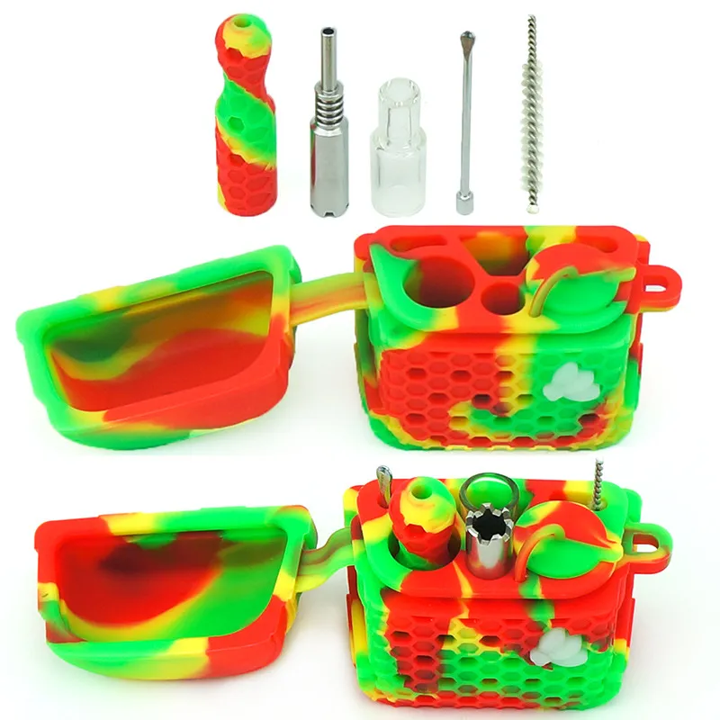 6 in1 silicone fumar jar kit tabaco bolsa recipiente de ferramentas de equipamento de ferramentas de vidro conjunto com tigela de água para acessórios para tabaco