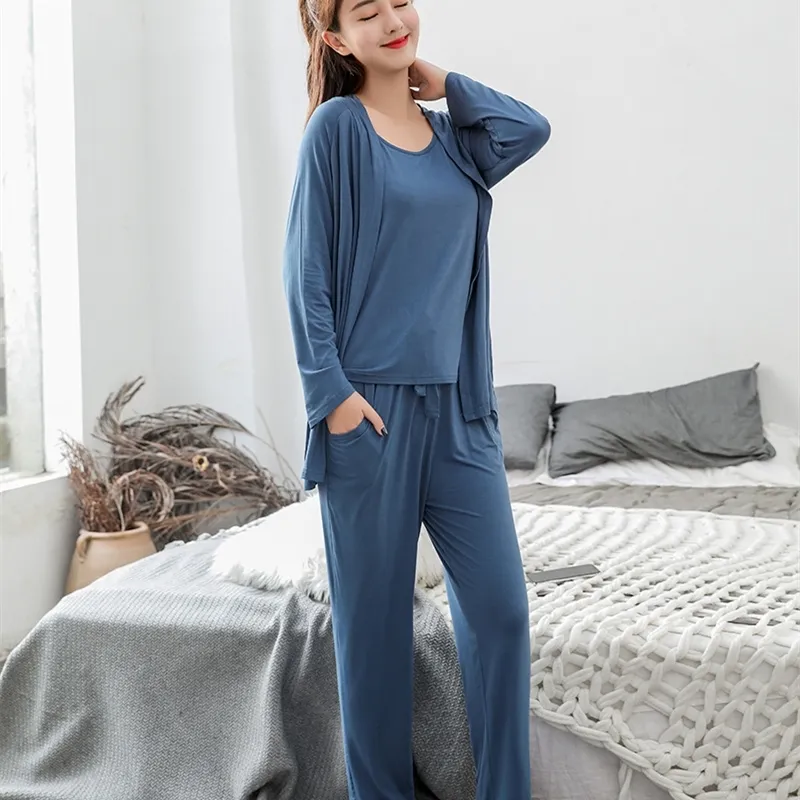 Compra Nuevos Pijamas Mujeres Pijama SheIn Sleepwear Vestido Modal De  Verano + Pantalones + Cardigan 3 Piezas Conjunto Mujeres Sexy Lencería  Flojo Home Trajes Y200425 Barato | Entrega Rápida Y Calidad | Es.Dhgate