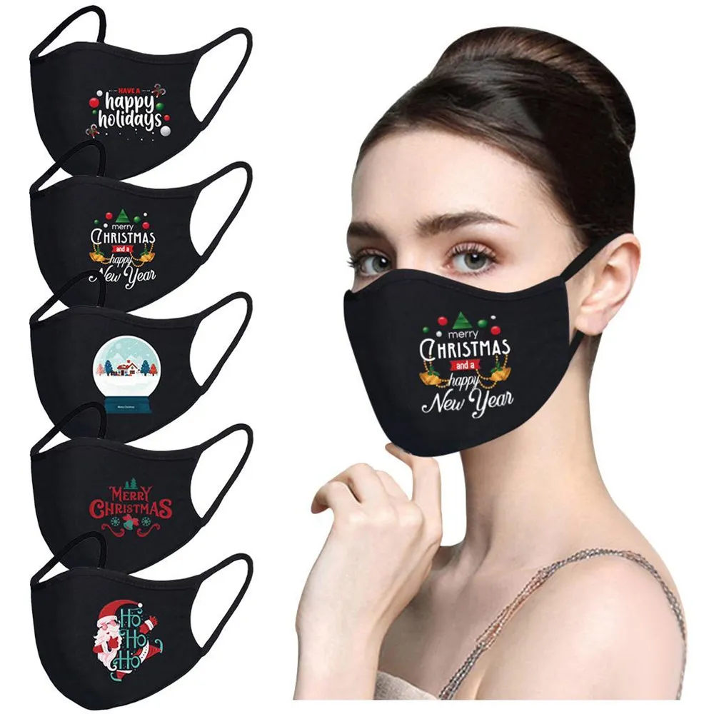 Designer Christmas face mask Merry Santa Snowman Breathable fashion face masks dust fog Pure Black Blank facemask in stock