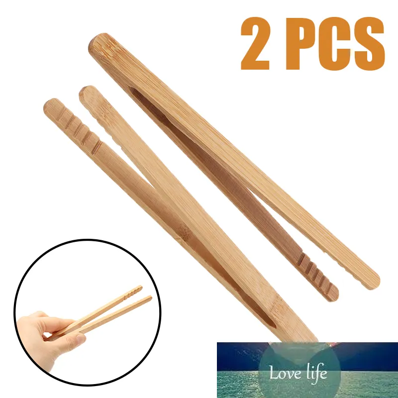 2pcs 18cm bambu tangar Trä mat Toast Sallad Tongs Brödrost Bacon socker Ice Te Tong Clip för att laga bakgrill