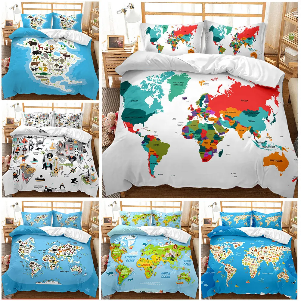 Elegante mappa dei colori set di biancheria da letto 2021 moda copripiumino federa copripiumino letto stampa digitale 3D mappa a colori kit copripiumino fresco