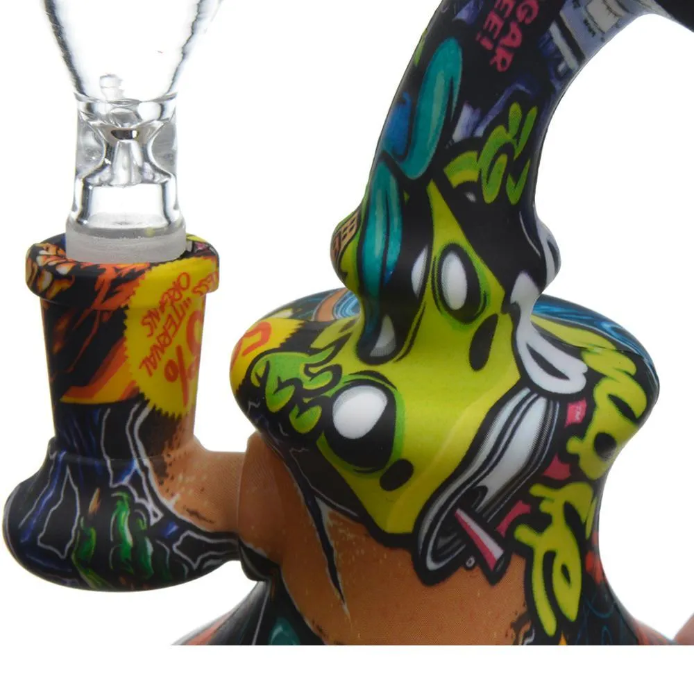 Silicon Bong with shower 14mm Female Joint Water Transfer Print head removable silicone water pipe