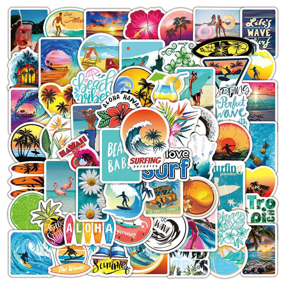 Yeni 10/50 / 100 adet Yaz Sticker Plaj Seyahat Grafiti Sörf Çıkartmalar DIY Tablet Su Şişesi Sörf Tahtası Dizüstü Bagaj Bisiklet Araba