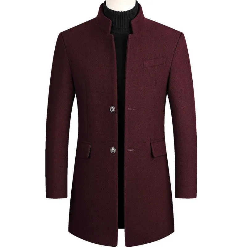 Men's Wine Red Wool Blend Overcoat, Long Winter Windbreaker Jacket, Thick  Warm Cotton Topcoat for Boys, Plus Size