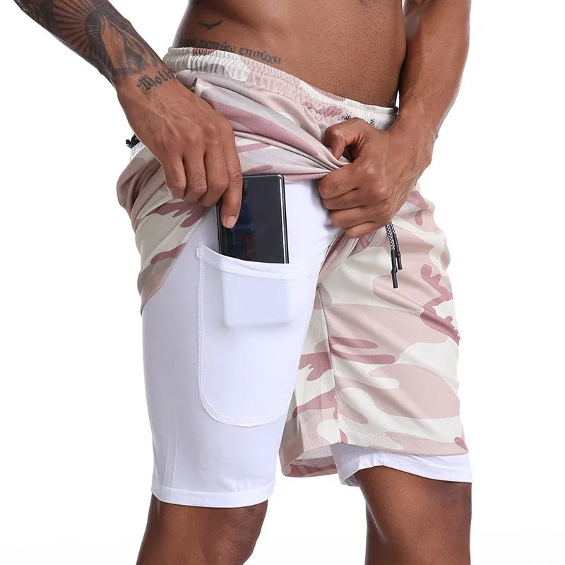 Gitf No Logo Gym shorts homens que executam shorts duplos de convés duplo fitness fitness fisichanding compressão respirável secagem rápida