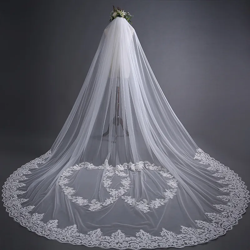 3 m * 3 m Ivoire Long Voiles De Mariage Tulle Doux avec Applique Voile De Mariée avec Peigne Haute Qualité Livraison Gratuite Accessoires De Mariage