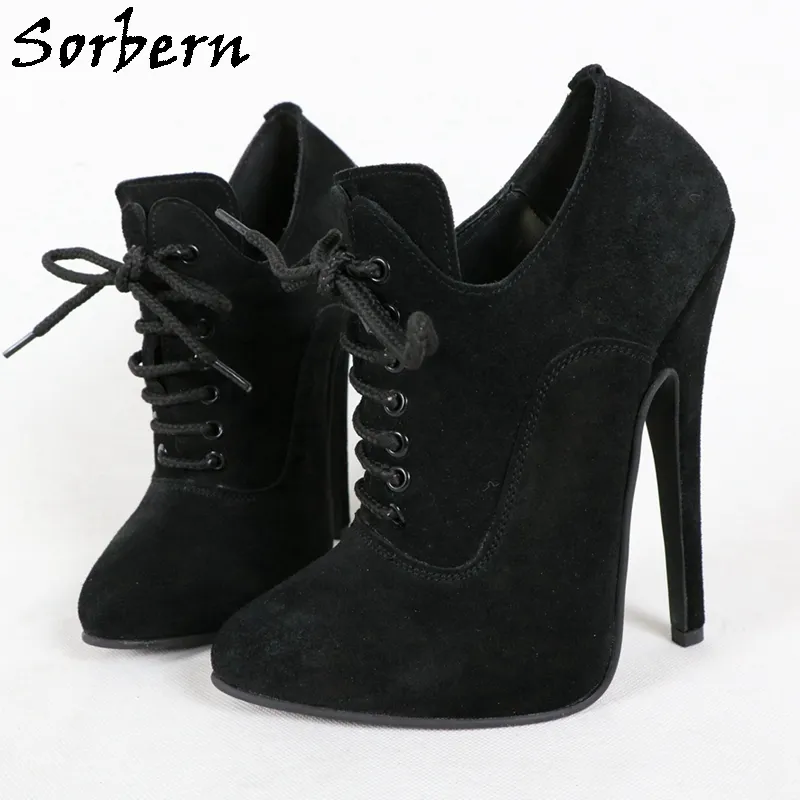 Sorbern Sexig Kvinnor Pump Lace-up Pekad Toe 16cm High Heel Stilettos Crossdresser Skor Äkta Läder Anpassad Färger