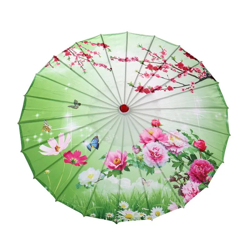 Retro Manual Oil Paper Umbrellas Long Handle Dance Performance Craft Umbrella Fashion Printing Waterproof Props Parasol