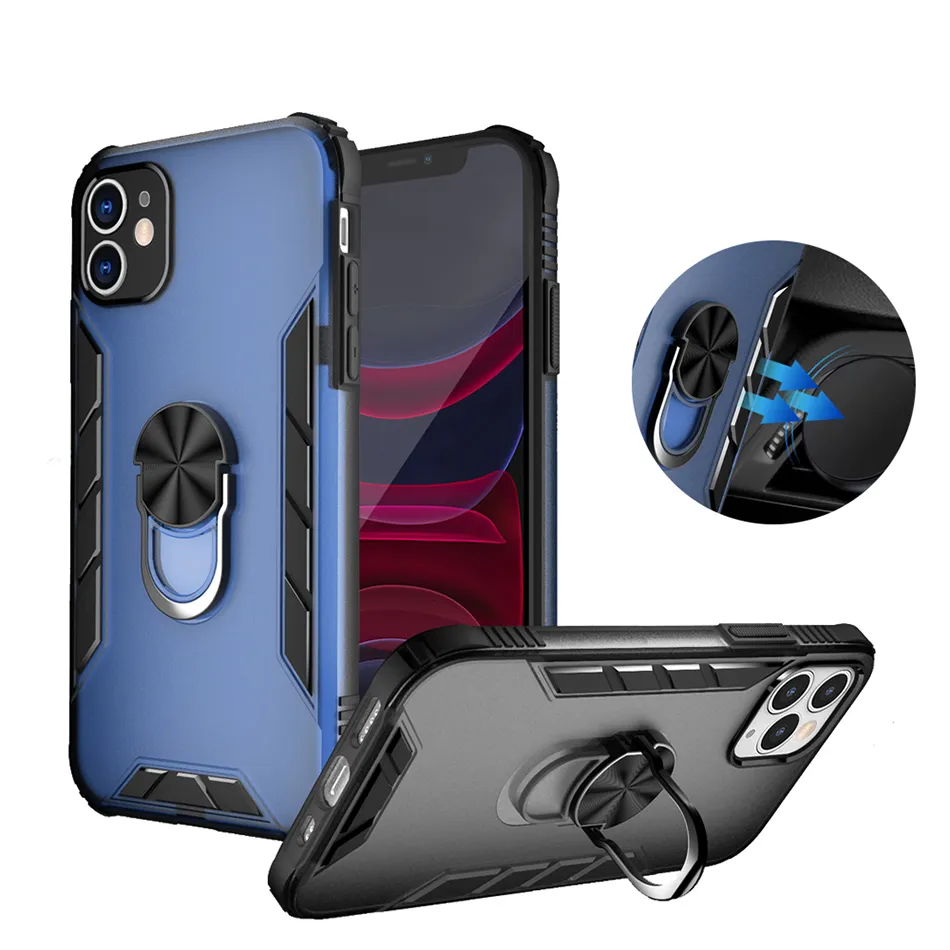 béquille Anneau Titulaire Hybride PC TPU Antichoc Téléphone étui pour iphone XS 12 Mini 11 Pro Max XR X Samsung Note 20 Ultra