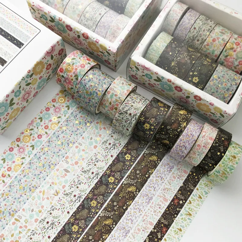 10 pz/set fiore oro Nastro Adesivo Decorativo Nastro Washi Adesivo Fai Da Te Scrapbooking Etichetta Adesiva Cancelleria Giapponese