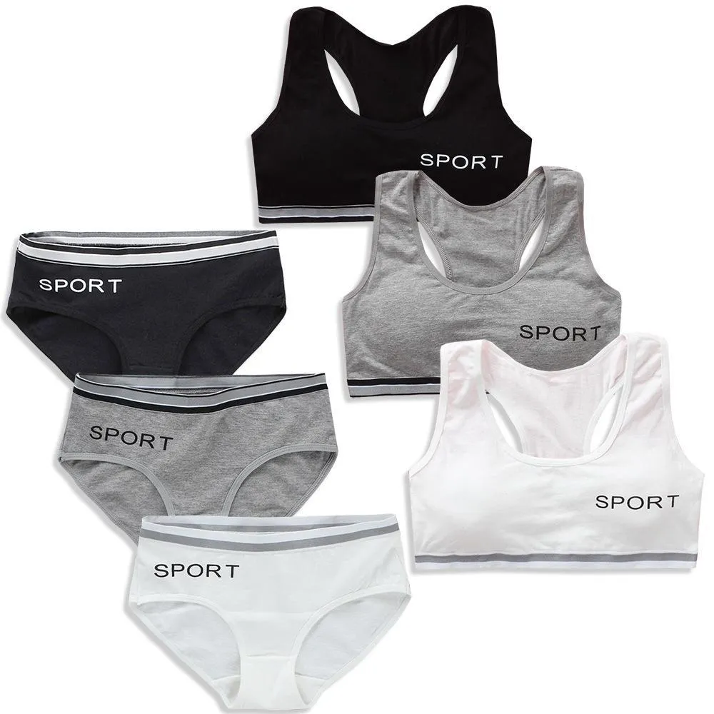 Teen Girls Underwear Set Soft Padded Cotton Letter Print Bra And Panty Set  For Young Girls Yoga Sports Runnin Vest 12 C1031 From Make03, $49.47