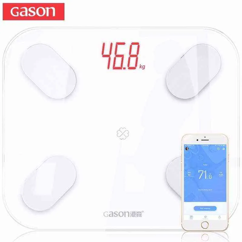 Gason S4 Kroppsfett Skala Våning Vetenskaplig Smart Elektronisk LED Digital Vikt Badrum Balans Bluetooth App Android eller iOS H1229