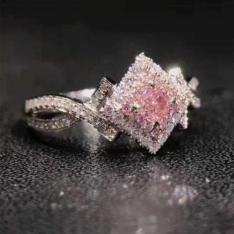 結婚指輪ミラノガールリングニッチデザインピンクダイヤモンド幾何学的クロスキズジルコンアニバーサリーパーティー婚約ジュエリー