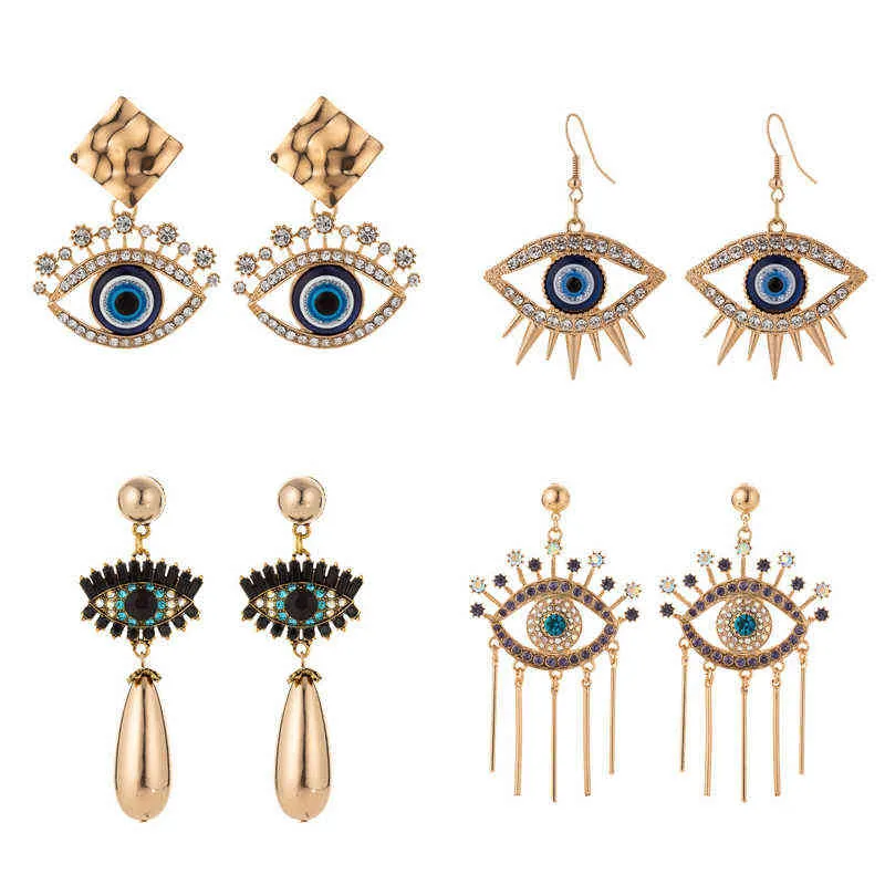 Nieuwe Luxe Rhinestone Evil Eye Verklaring Drop Oorbellen 2020 voor Dames Punk Vintage Kwastje Dangle Hanging Earring Sieraden Geschenken G220312