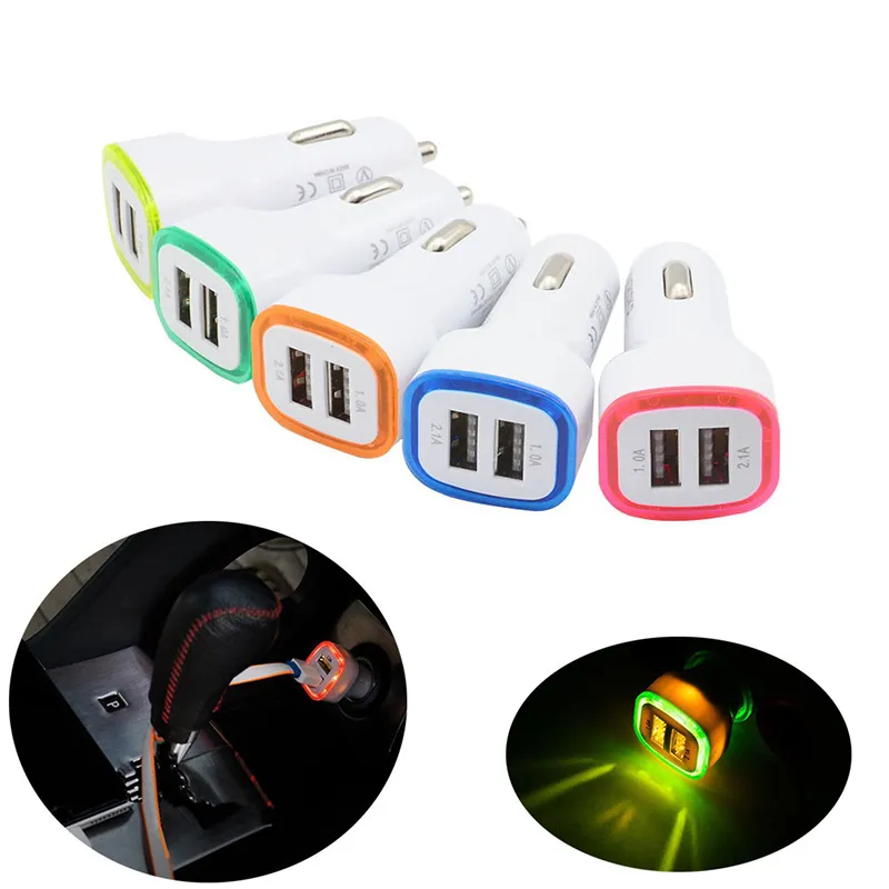 빛 2.1A 라이트 발광 다기능 자동차 전화 충전기 LED 더블 USB 정사각형 로켓 자동차 충전기