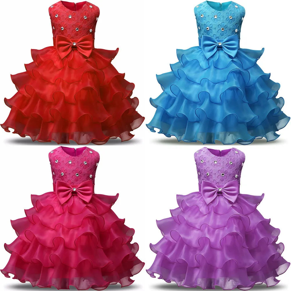 0-2 anni Big Bow Baby Girl Clothes Summer Girls Pizzo Flower Ball Gown One Year Birthday Girl Dress Bebes Fille Robe De Bapteme Q1223