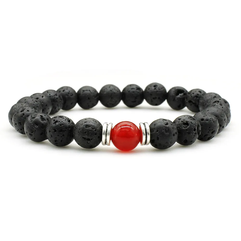 8mm Natural Lava Rock Bead Bracelet – Men Women Yoga Agate Stretch, 6.5-7.5 Inch, USA Made