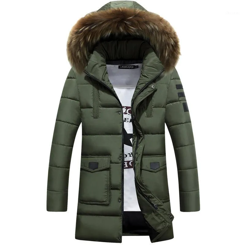 Parkas pour hommes en gros-2021 veste hommes hiver col de fourrure long manteau coton vêtements marque vêtements hommes neige hauts vêtements d'extérieur pardessus gagner