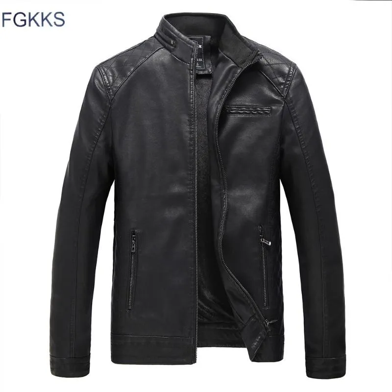 FGKKS marca giacche in pelle da moto uomo autunno e inverno abbigliamento in pelle giacche da uomo cappotti casual da lavoro maschili