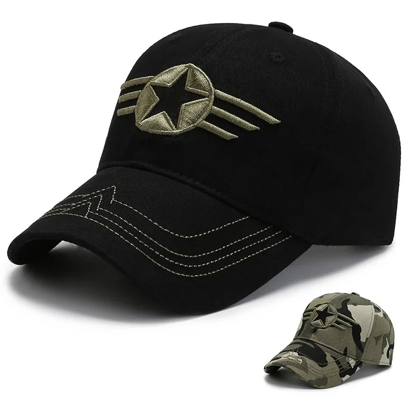 2022 Sommar Mäns Femstjärniga Camouflage Baseball Cap Sun-Screen Army Green Sun Hat