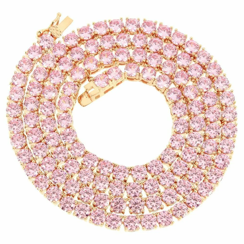 Collier chaîne de tennis Solitaire 4MM, finition or Rose, diamants de laboratoire roses, 16 ''18'', 1 rangée de diamants en zircone Bling2388