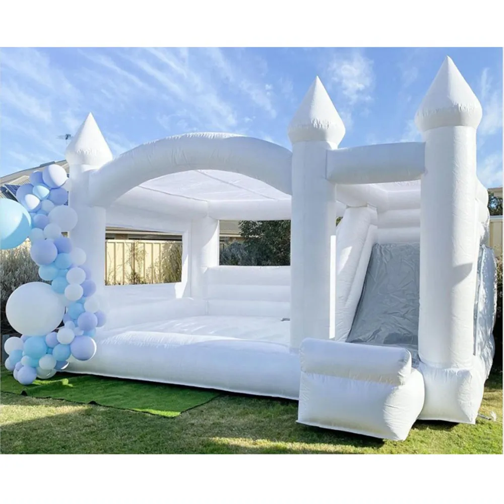 Hoge kwaliteit Opblaasbare Jump bounce jumper huis Bruiloft Springkasteel Met Glijbaan Combo Alle witte Bouncer springbed Te Koop Gratis schip tot deur