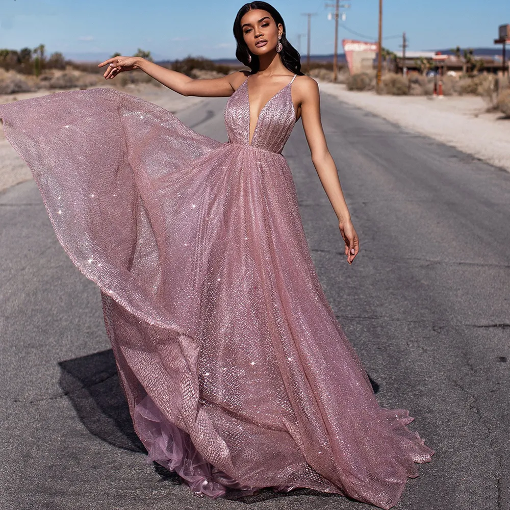 pink sequin prom dress