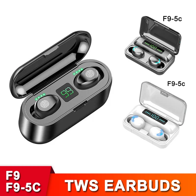 F9 TWS Słuchawki Bezprzewodowy Bluetooth V5.0 Słuchawki o dużej pojemności HIFI Stereo LED Wyświetlacz LED Earbuds 2000MAH POWER BANK ŁADOWANIE