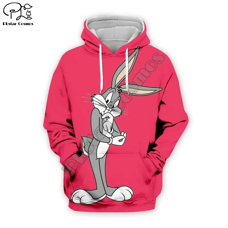 Plostar Cosmos Anime Bugs Bunny Kolorowe Cartoon Dressuit Newfashion 3DPrint Hoodie / Bluza / Kurtka / Mężczyźni Kobiety Śmieszne S-9 201020