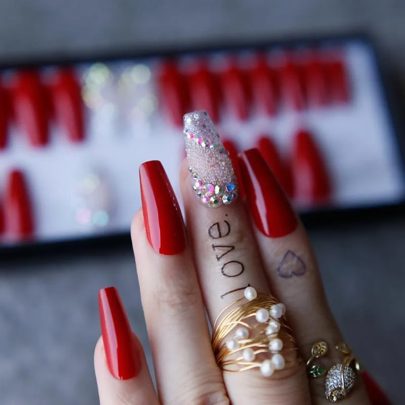 Ballet Fake Nails Love Valentine Nails Red Press On Nail Acrylic False Gift  Box Rhinestone Gel Glossy Mix Coffin From Cinda03, $42.83