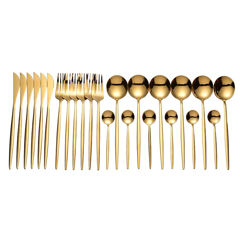 SPKLIFEY Gold Cutlery 24 pcs Golden Cutlery Set de vaisselle en acier inoxydable Set de cuillères de vaisselle fourchettes couteaux cuillères nouveau 201116