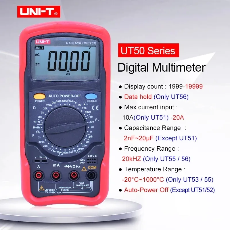 Enhet UT51 UT52 UT53 UT55 UT56 Digital Multimeter True RMS Professional Manual Range 20000 räknar AC DC Voltmeter