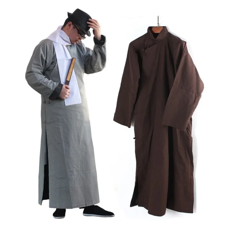 男性のための中国のクロストークの衣装のための伝統的なパフォーマンスの服中国話ショーの服コットンリネン製ガウンローブ