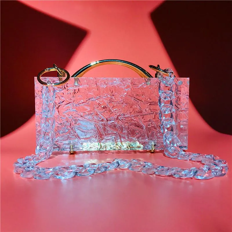 Gift Bark Pattern Acrylic Bags Handbags Crystal Clear Acrylic Clutch Bags Hot Designer Bucket Bag Transparent Dinner Bags With Acrylic Chain
