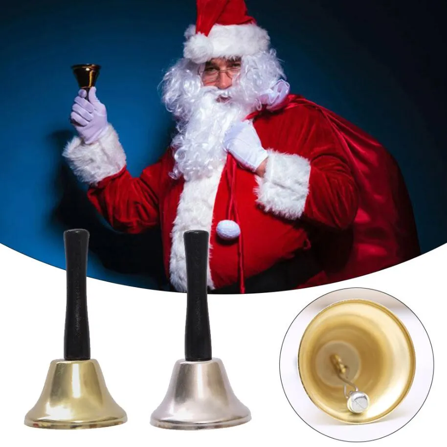 Goud Zilver Kersthandbel Xmas Party Tool Dress Up Als Santa Claus Christmas Bell Rattle Nieuwjaar decoratie Noble Reception Diner
