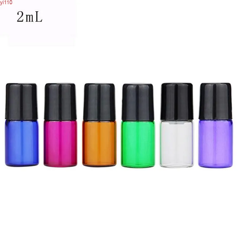 Atacado 1ml 2ml mini rolo em garrafas de rolos para rolo de óleo essencial recipiente de frasco de perfume recarregável com lidgoods negros