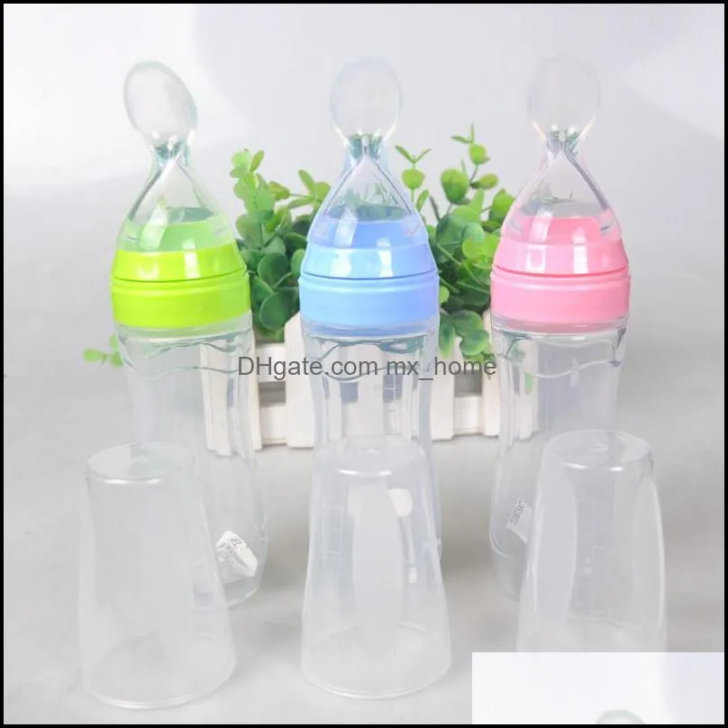 New 1200ml Baby Feeding Bottle with Spoon Silicone Bottle Feeding Infant Food Supplement Rice Cereal 3 Color Best Quality
