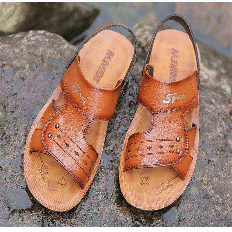 Sandálias Casuais do verão dos homens novos sapatos criativos personalidade moda tendência chinelos coreano praia couro grande 220302