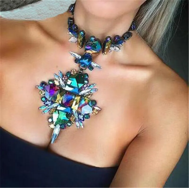 2021 Letnia Geometryczna Moda Kryształ Choker Naszyjnik Kobiety Ślub Boho Oświadczenie Naszyjnik Custom Chocker Jewelry Hurt