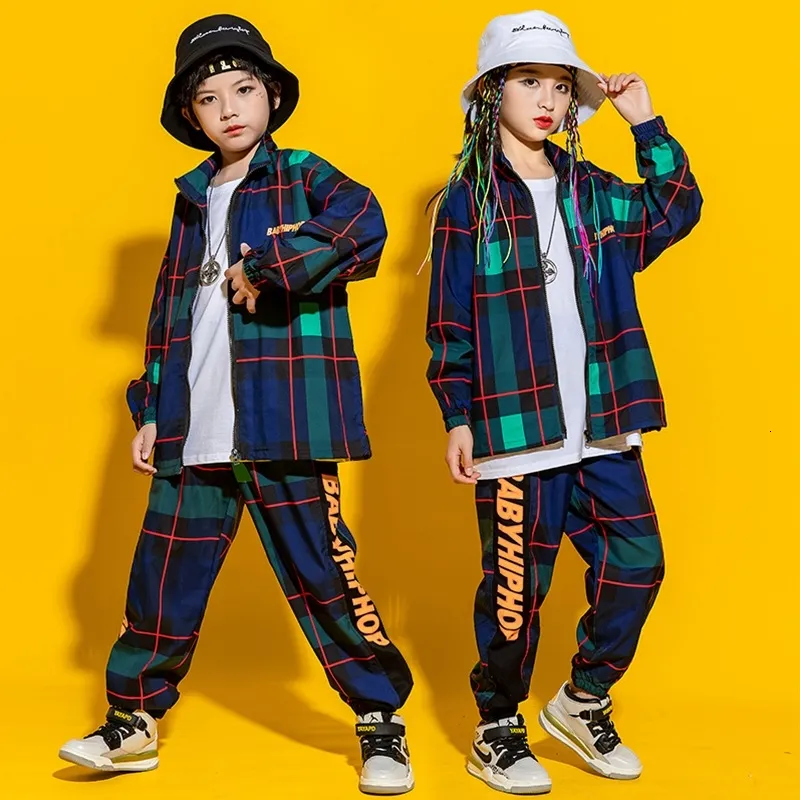 Kid Hip Hop Kleding Geruit Oversized Jassen Shirt Top Streetwear Jogger Broek voor Meisjes Jongens Jazz Dans Kostuum Kleding Set