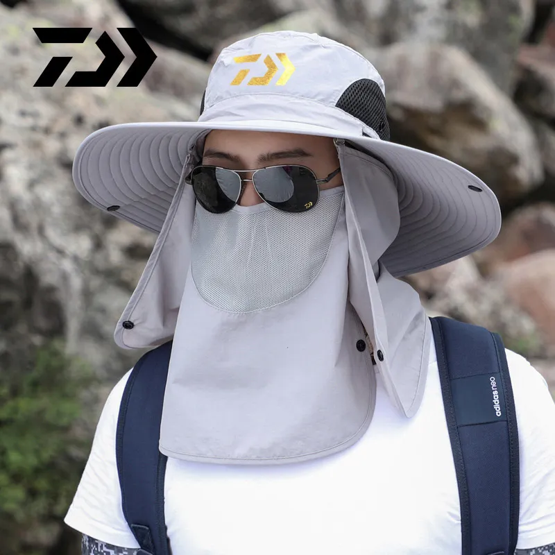 Daiwa Fishing Sun Foldable Outdoor Climbing Fisherman UV Protection  Sunshade Big Eaves Adjustable Hat Man Cap Y2007142559