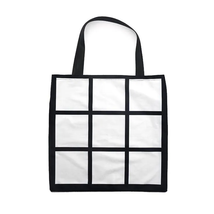 Sublimation Grid borsa Tote Bag Blank White Borsa shopping a trasferimento termico fai-da-te 9 pannelli Borsa riutilizzabile Borsa regalo borsa SN4823