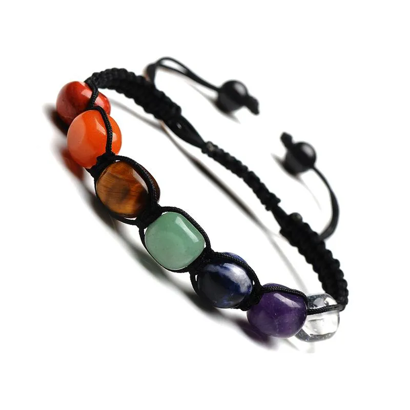 Natural Crystal Stone Bracelet Strands Color Chakra Stones Fashion Braided Bracelets Palm Reiki Healing Yoga Power Gem