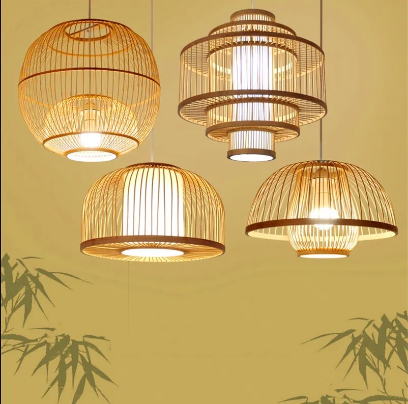 apanese-style Bamboo Retro Hanging Light Fixtures Wicker Pendant Light Living Room Hotel Restaurant Aisle Hanging Lamp Decor