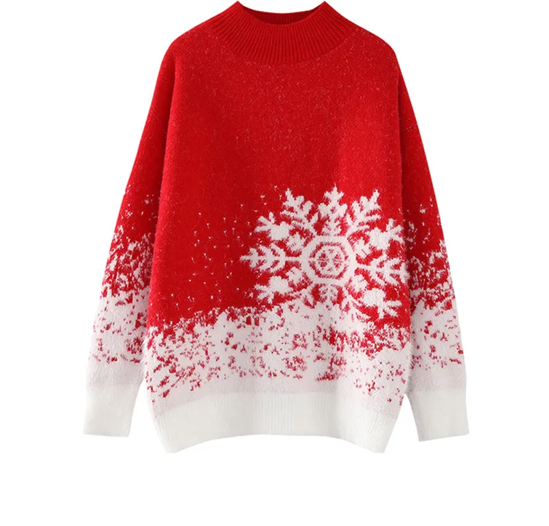 Acheter Femmes Noël Flocon De Neige Rouge Blanc Vêtements Tricotés Pull De Noël à Manches Longues Pull En Tricot