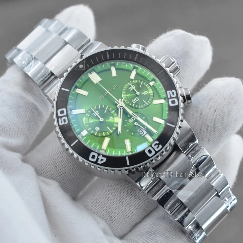 Venda imperdível Relógios esportivos masculinos Movimento de quartzo Relógio cronógrafo Personalizado com mostrador verde Faixa de borracha Relógio masculino Montre Homme